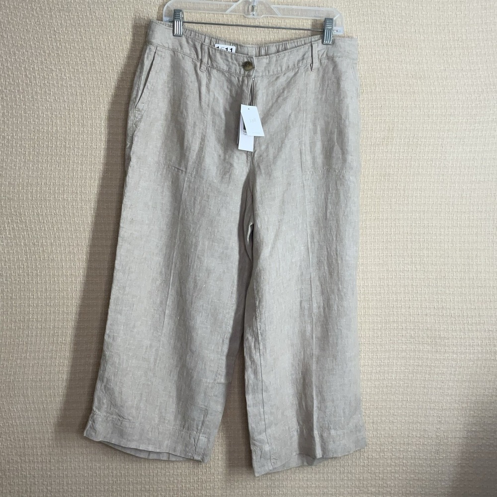 J Jill Love Linen Pants Medium P Wide Leg Light Gray 100% Linen Resort Coastal - Picture 5 of 14